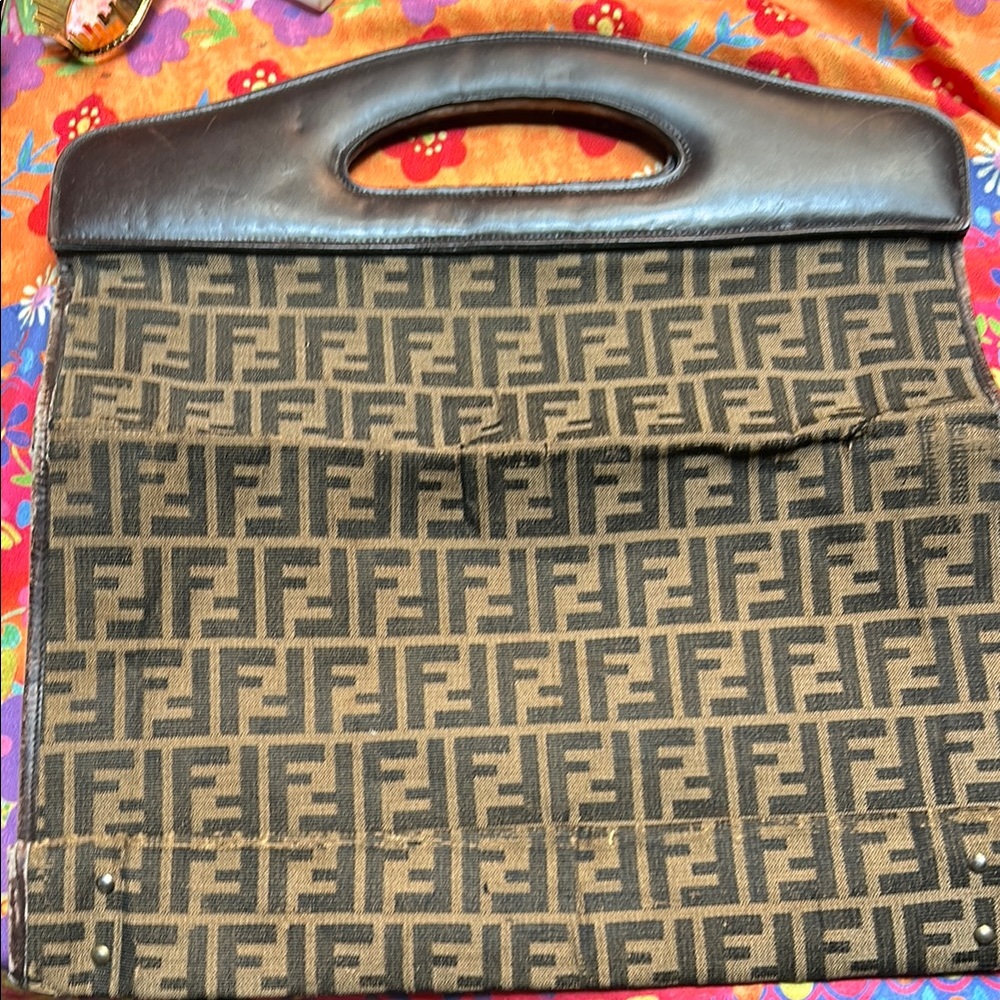 Fendi Black and Brown Envelope Logo Clutch-Vintage